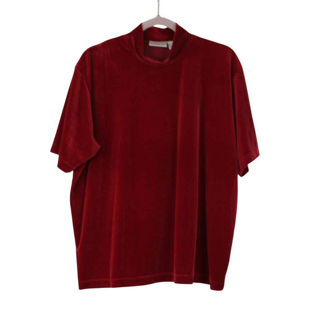 Elisabeth by Liz Claiborne Y2K Fashion Cozy Chic Red Short Sleeve Velour Top 2X
